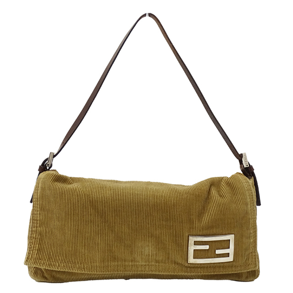 Fendi Shoulder Bag Corduroy Brown